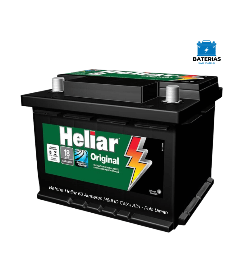 Bateria Heliar 60 Amperes H60HD Caixa Alta - Polo Direito