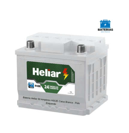 Bateria Heliar 50 Amperes H50JE Caixa Branca - Polo Esquerdo