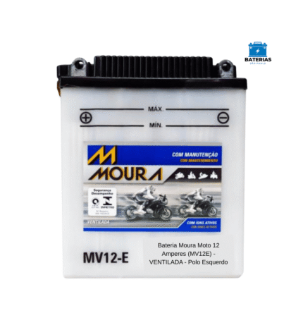 Bateria Moura Moto 12 Amperes (MV12E) - VENTILADA - Polo Esquerdo