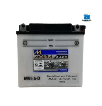 Bateria Moura Moto 5,5 Amperes (MV5,5D) - VENTILADA - Polo Direito